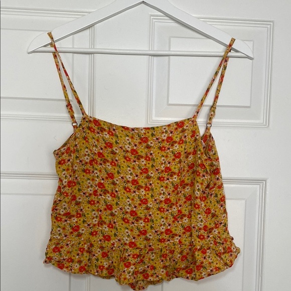 American Eagle Outfitters Tops - Floral Yellow Tank with peplum and tie back American Eagle - size small